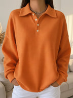 Cozy collared Spring polo waffle knit long-sleeved