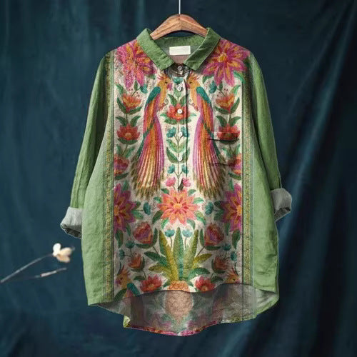 Lora - Floral Linen button-down shirt
