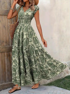 NEW - V-Neck Slim Waist Long Dress