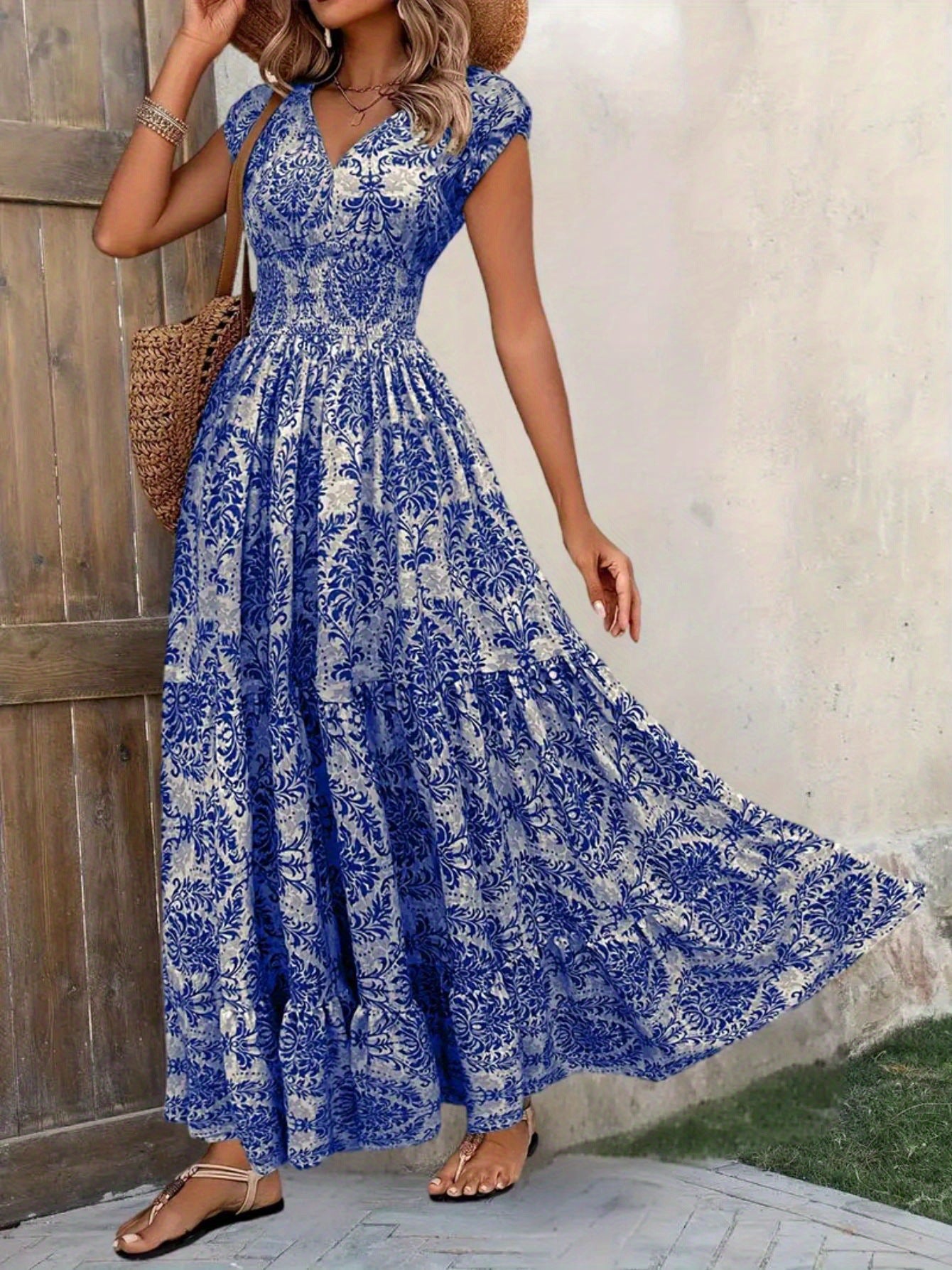 Floral™ Long Dress V-neck Swing Dress