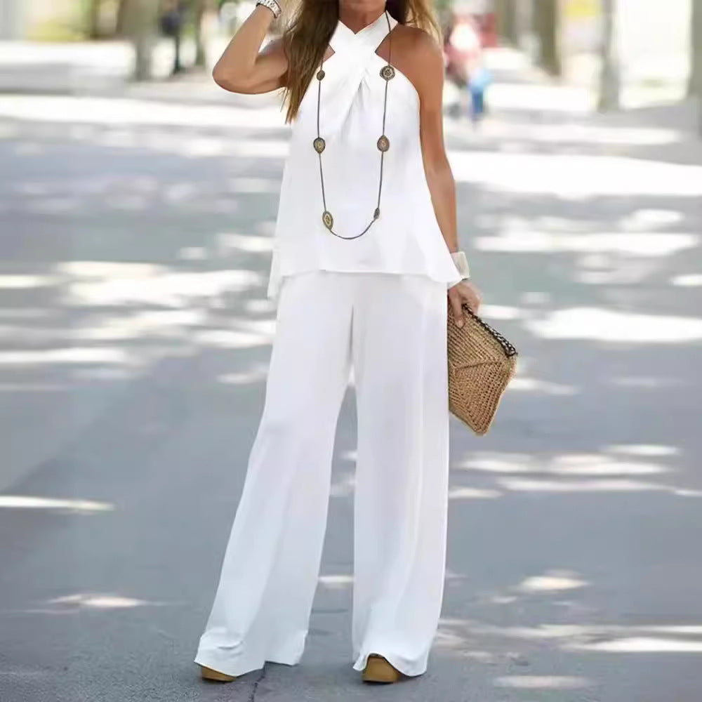 Elegant Halter Top & Wide-Leg Pants Two-Piece Set