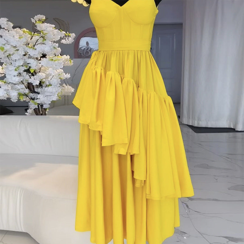 Vixy™ New Bow-Knot Suspender V-Neck Ruffle Dress