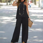 Elegant Halter Top & Wide-Leg Pants Two-Piece Set