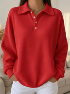 Cozy collared Spring polo waffle knit long-sleeved