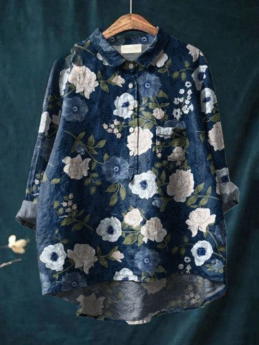 Lora - Floral Linen button-down shirt