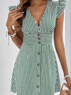 Khloe™ Summer striped V-neck elegant sleeve dress