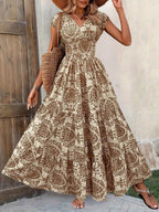 NEW - V-Neck Slim Waist Long Dress