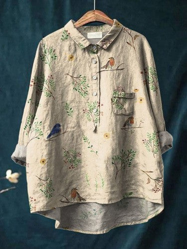 Lora - Floral Linen button-down shirt
