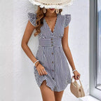 Khloe™ Summer striped V-neck elegant sleeve dress