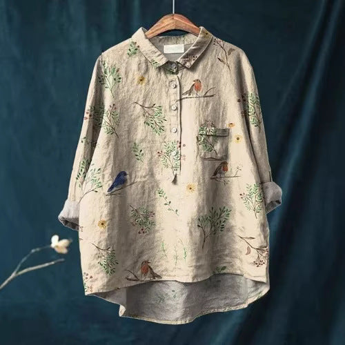 Lora - Floral Linen button-down shirt