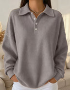 Cozy collared Spring polo waffle knit long-sleeved