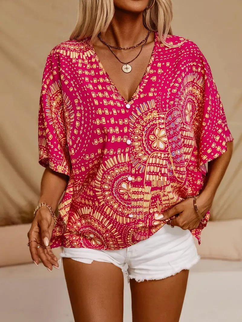 NEW - V-neck resort style batwing sleeve top
