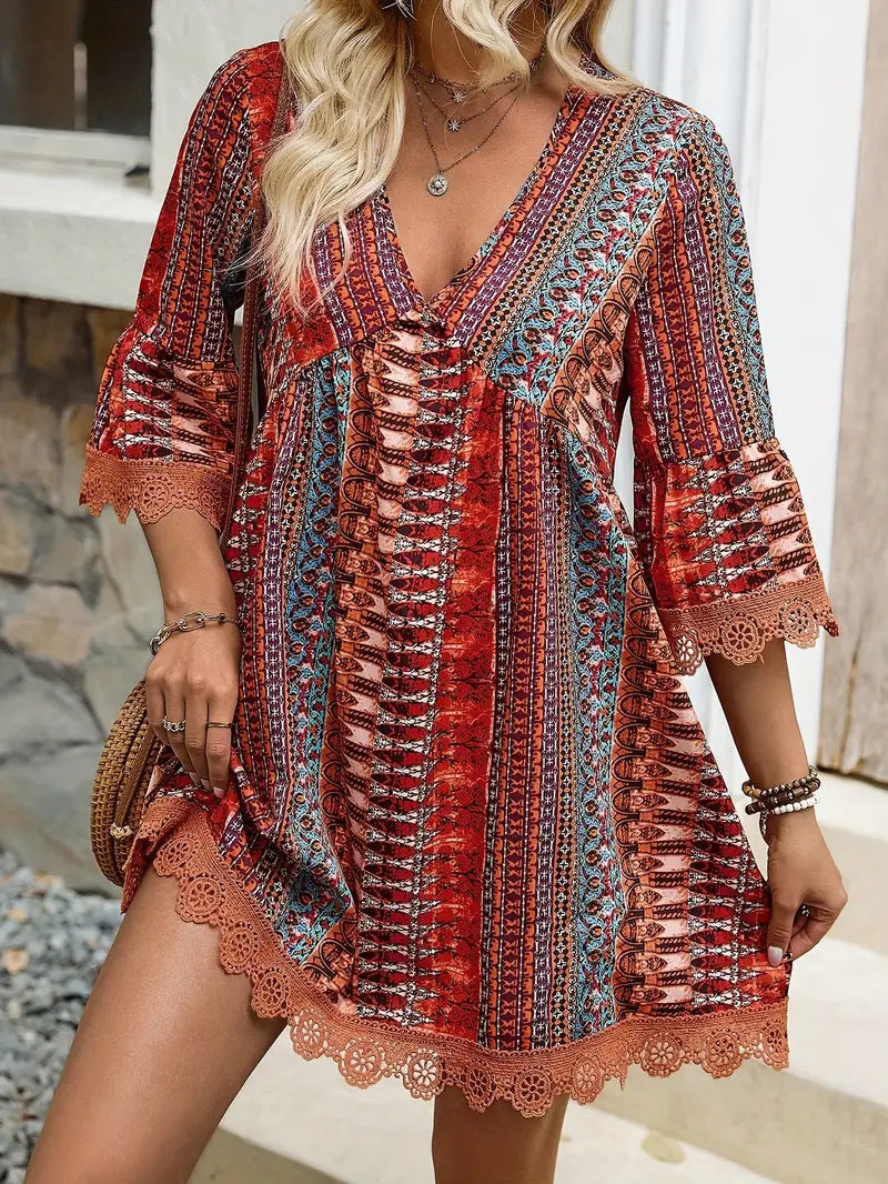 Desert Boho Muse Lace-Up Mini Dress