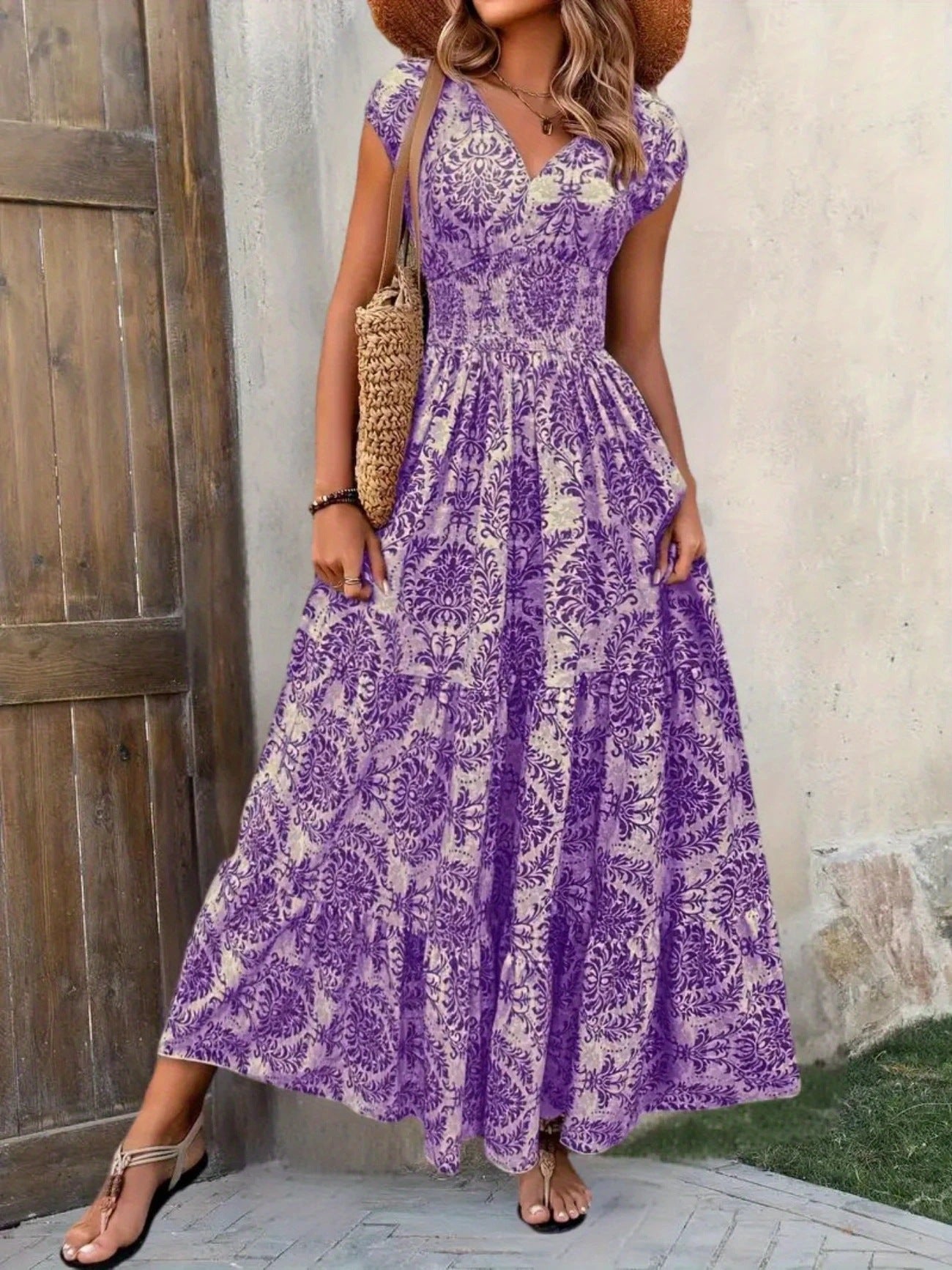 NEW - V-Neck Slim Waist Long Dress