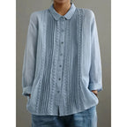 Collared ribbed cotton and linen spring top