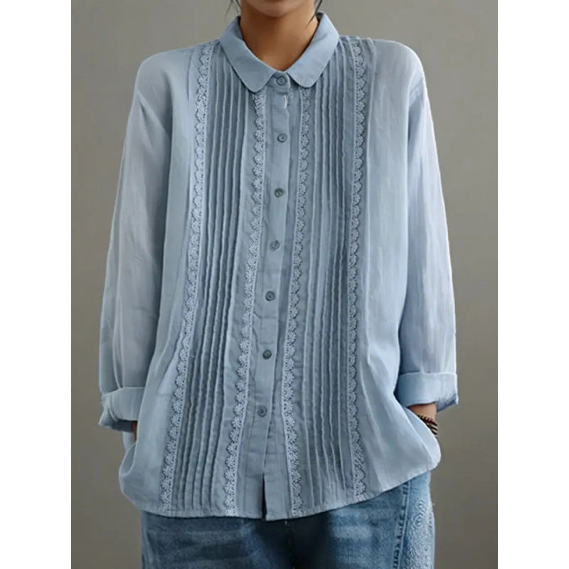 Collared ribbed cotton and linen spring top
