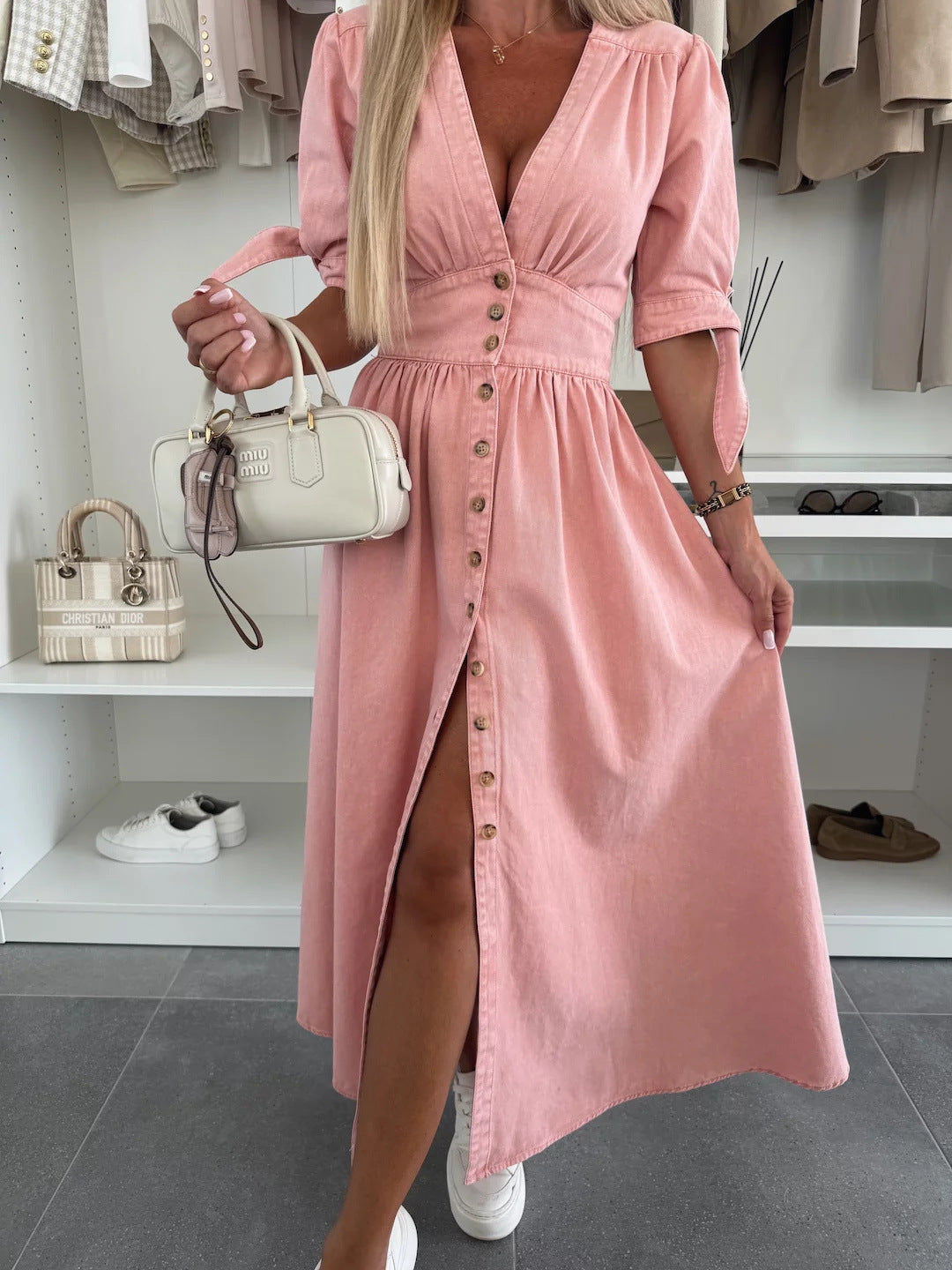 Serenity Chic Buttoned Midi Dress