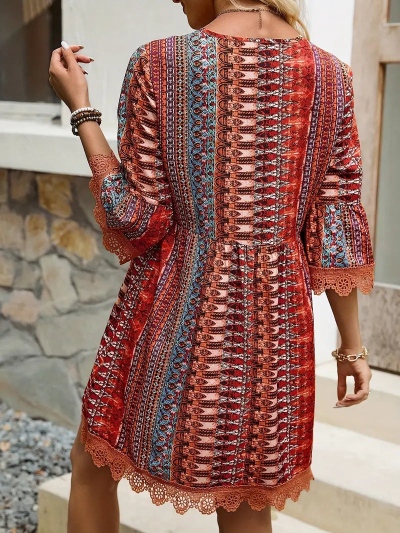 Desert Boho Muse Lace-Up Mini Dress