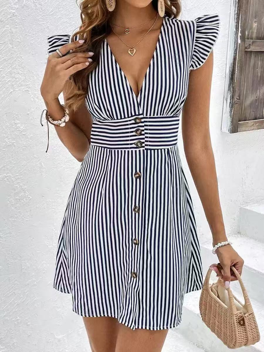 Khloe™ Summer striped V-neck elegant sleeve dress