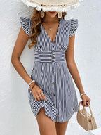 Khloe™ Summer striped V-neck elegant sleeve dress