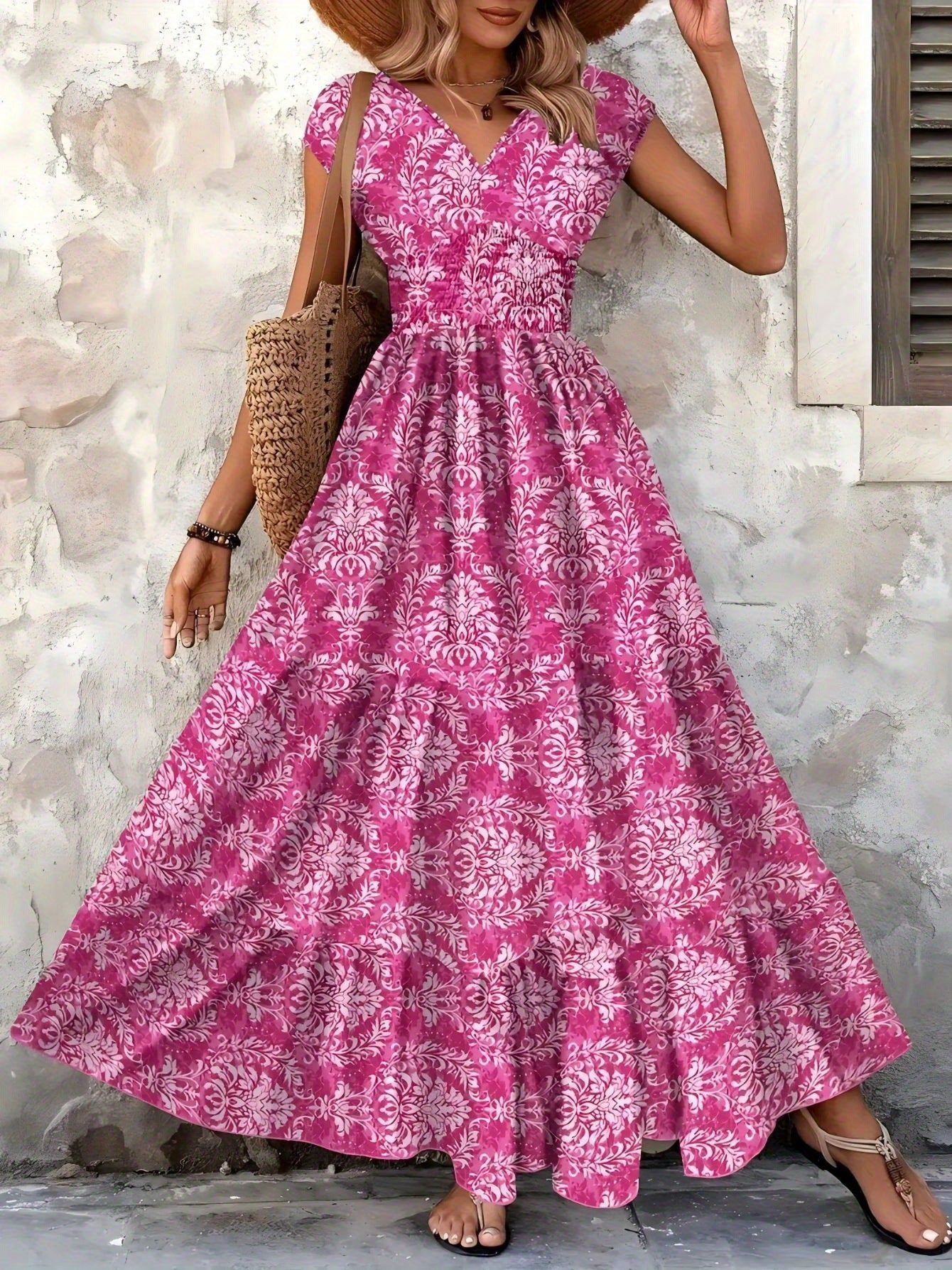 Floral™ Long Dress V-neck Swing Dress