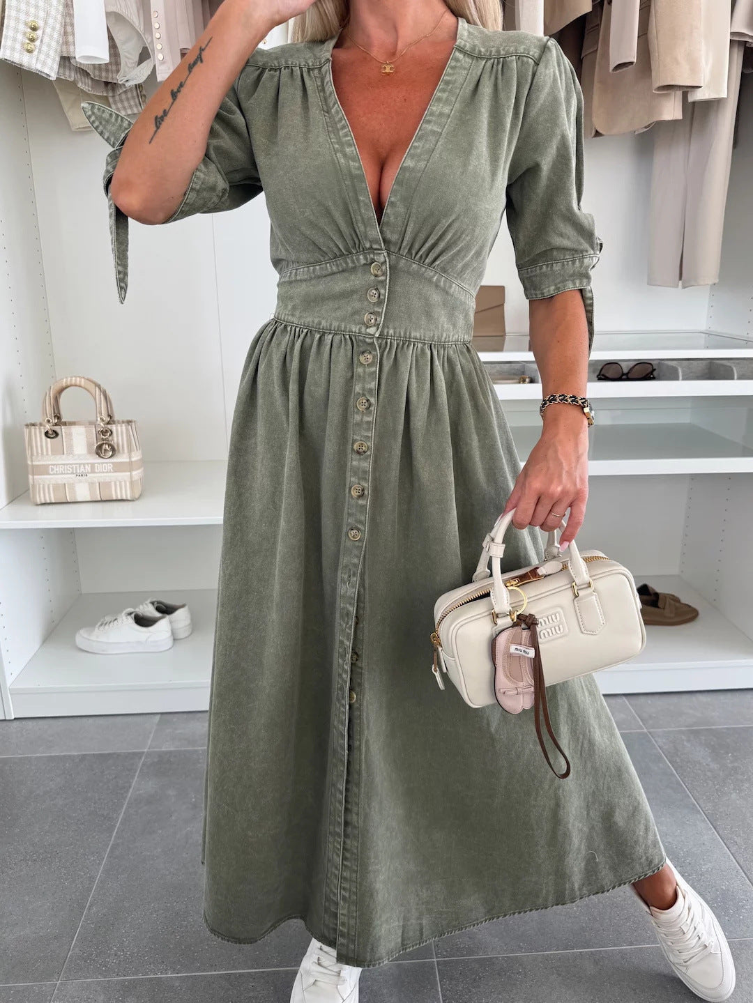 Serenity Chic Buttoned Midi Dress