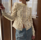 Elegant Lace Crochet Stand Collar Slim Fit Blouse