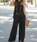 Elegant Halter Top & Wide-Leg Pants Two-Piece Set