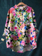 Lora - Floral Linen button-down shirt