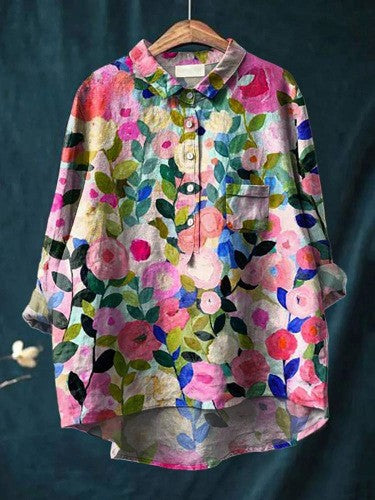 Lora - Floral Linen button-down shirt