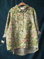 Lora - Floral Linen button-down shirt