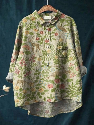 Lora - Floral Linen button-down shirt