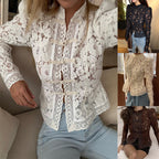 Elegant Lace Crochet Stand Collar Slim Fit Blouse