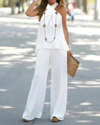 Elegant Halter Top & Wide-Leg Pants Two-Piece Set