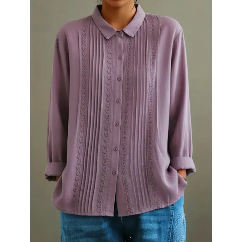 Collared ribbed cotton and linen spring top