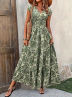 NEW - V-Neck Slim Waist Long Dress