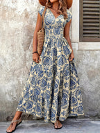 NEW - V-Neck Slim Waist Long Dress