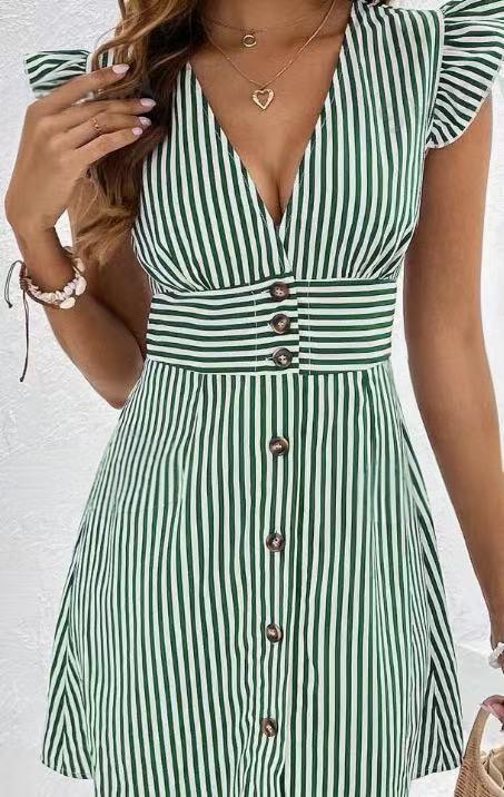 Khloe™ Summer striped V-neck elegant sleeve dress