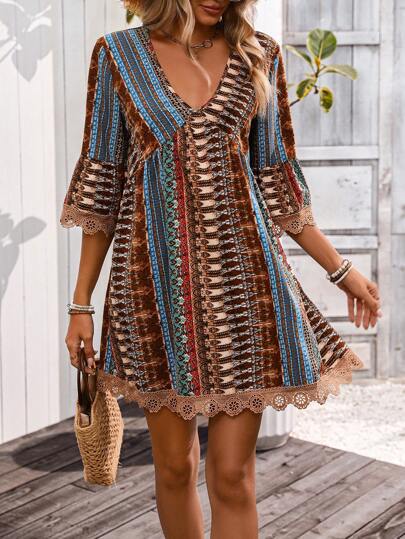 Desert Boho Muse Lace-Up Mini Dress