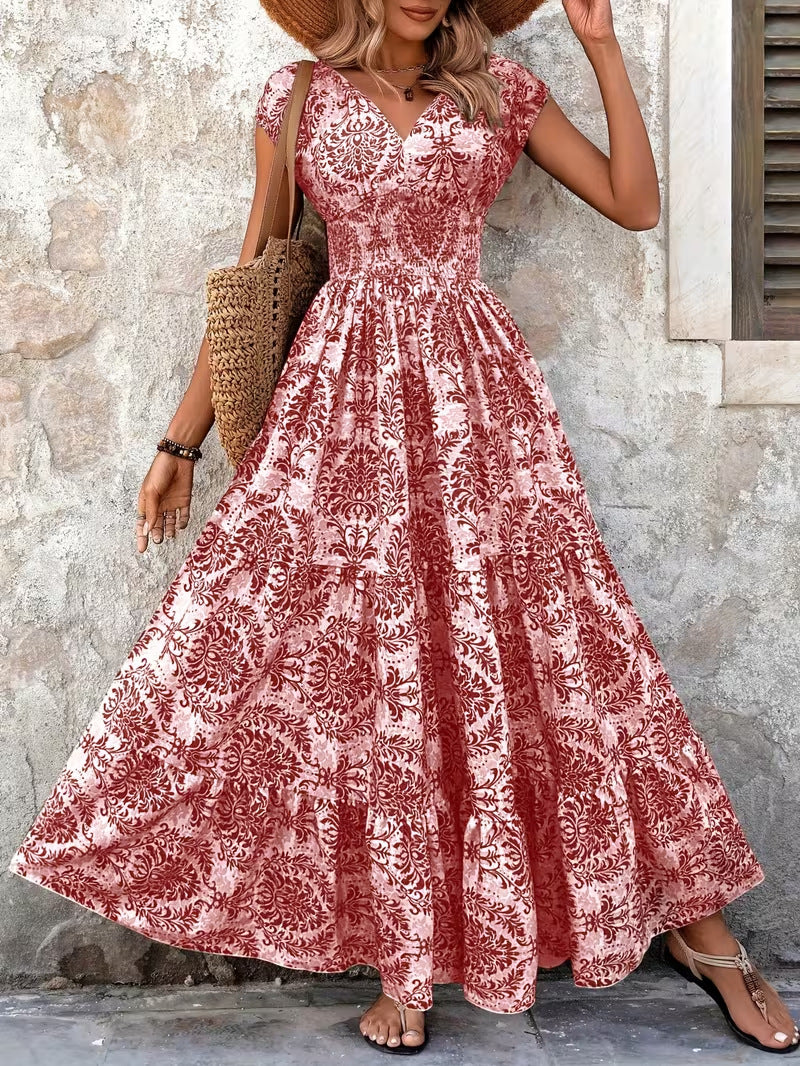 NEW - V-Neck Slim Waist Long Dress