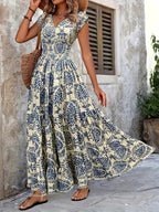 NEW - V-Neck Slim Waist Long Dress