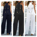 Elegant Halter Top & Wide-Leg Pants Two-Piece Set