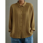 Collared ribbed cotton and linen spring top