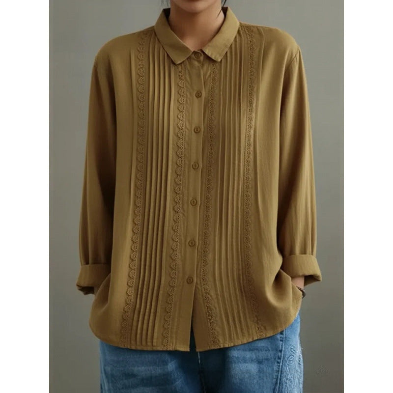 Collared ribbed cotton and linen spring top