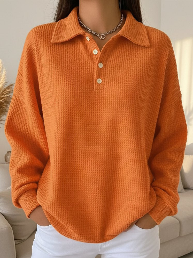 Cozy collared Spring polo waffle knit long-sleeved
