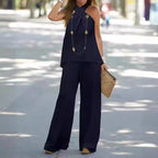 Elegant Halter Top & Wide-Leg Pants Two-Piece Set