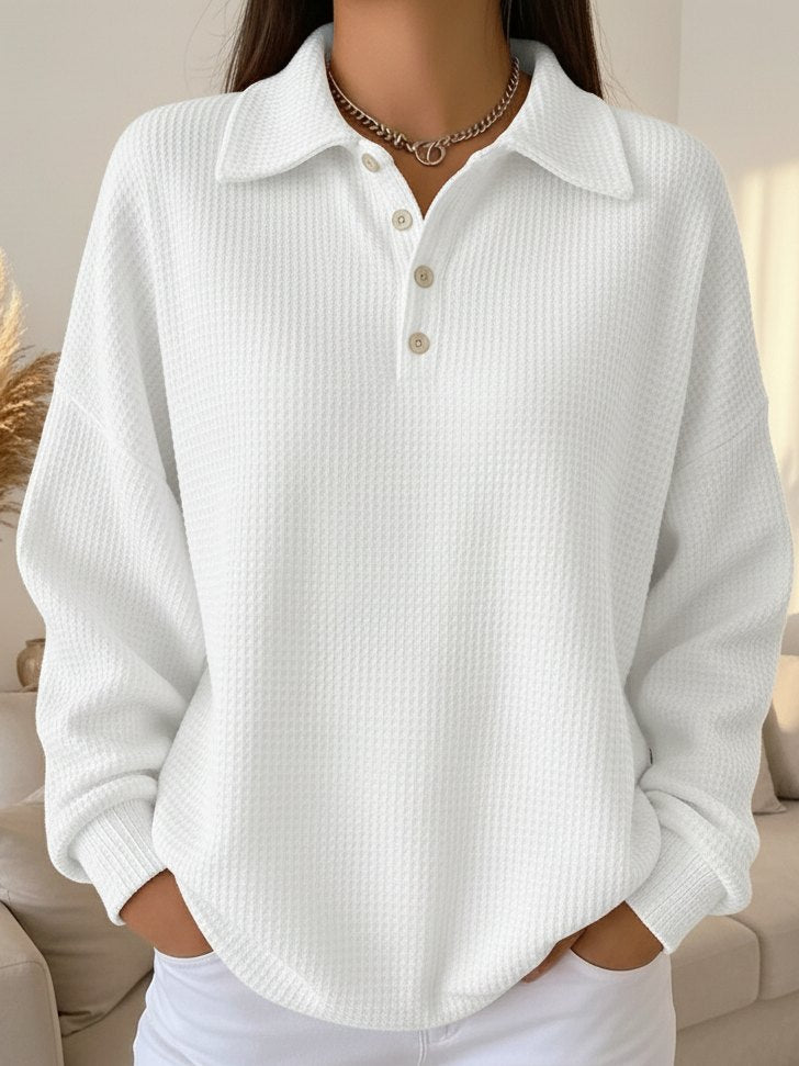 Cozy collared Spring polo waffle knit long-sleeved